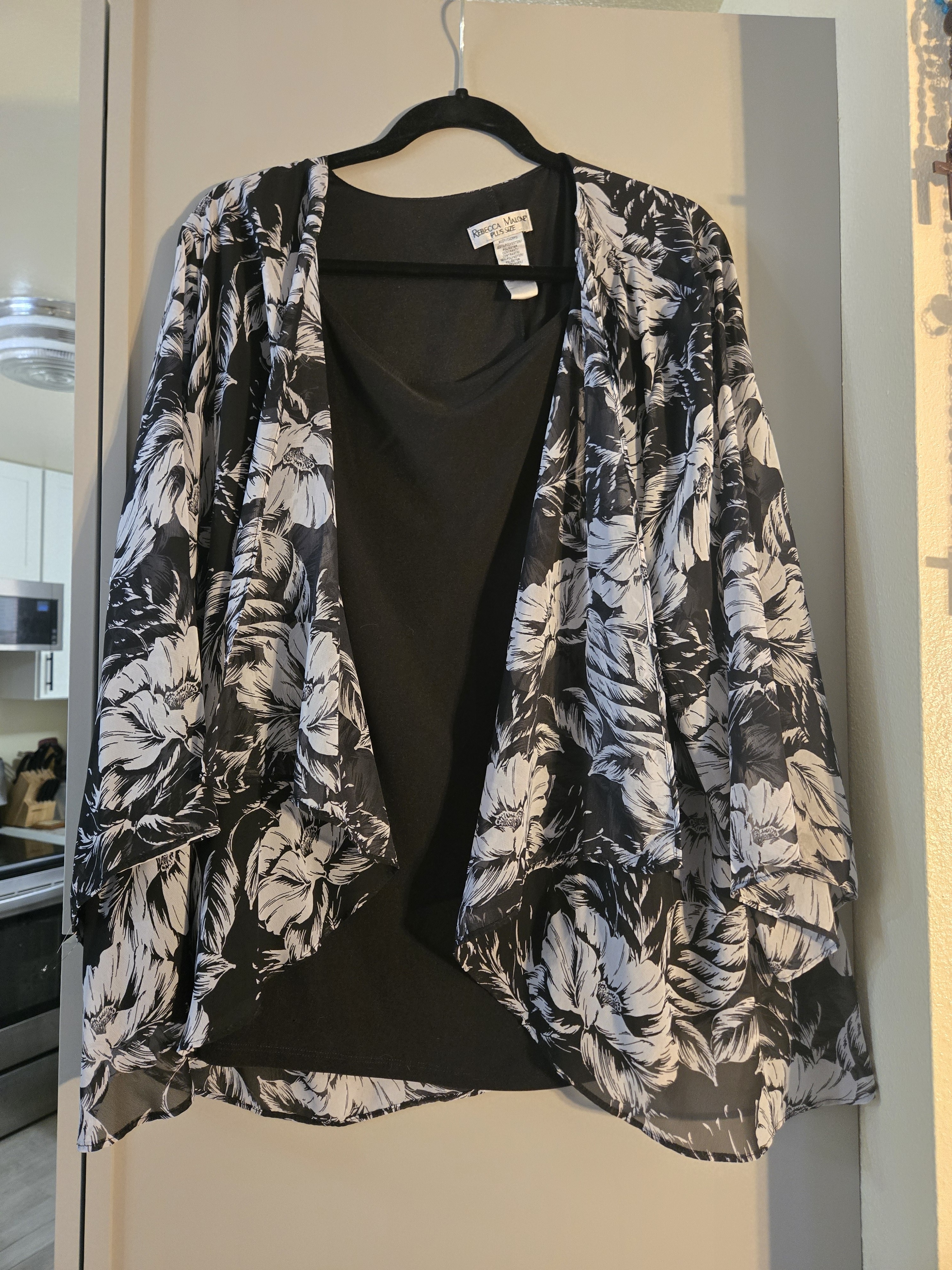 Rebecca Malone Black And White Floral Cascade Shrug